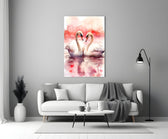 Rose-pink watercolor cinematic glass wall art in heritage stairwell