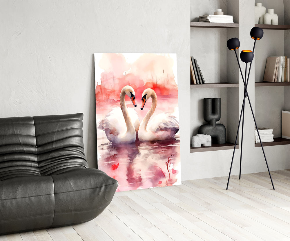 Romantic illustration cinematic glass wall art over modern dining sideboard
