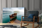 Hygge nature cinematic glass wall art in private library reading nook