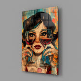 Pop Art bistro cinematic glass wall art in feminine-luxe boudoir