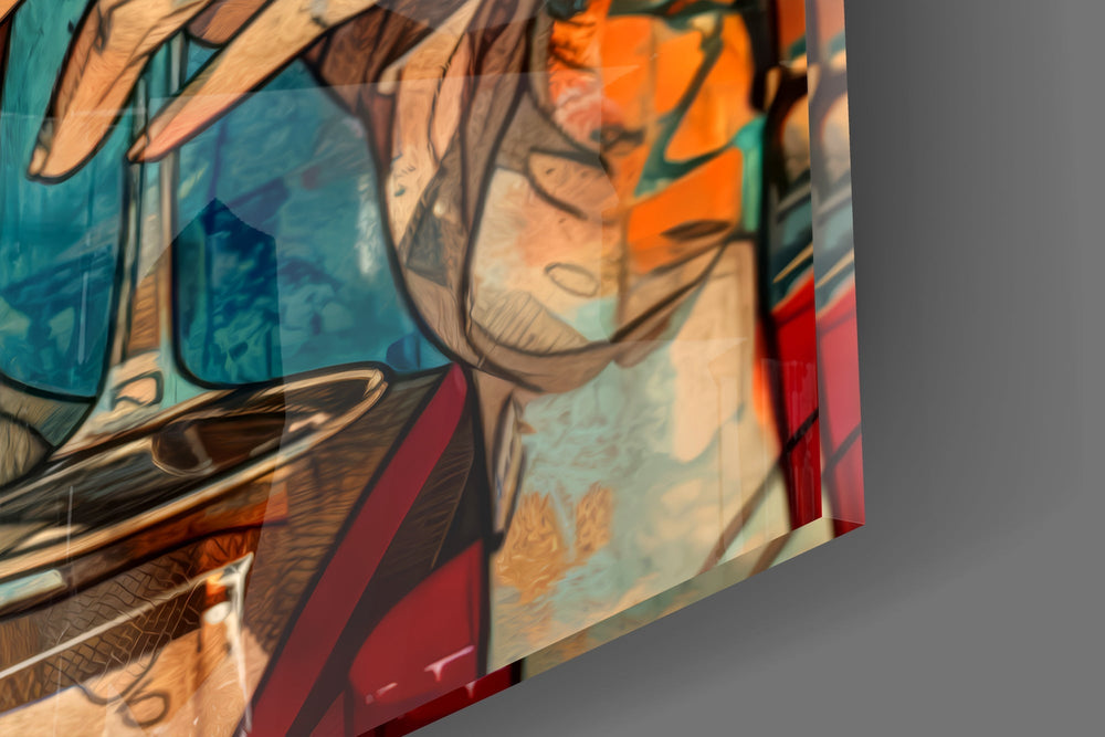 Wine-glass sunglasses cinematic glass wall art in creative-agency reception