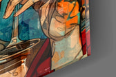 Wine-glass sunglasses cinematic glass wall art in creative-agency reception