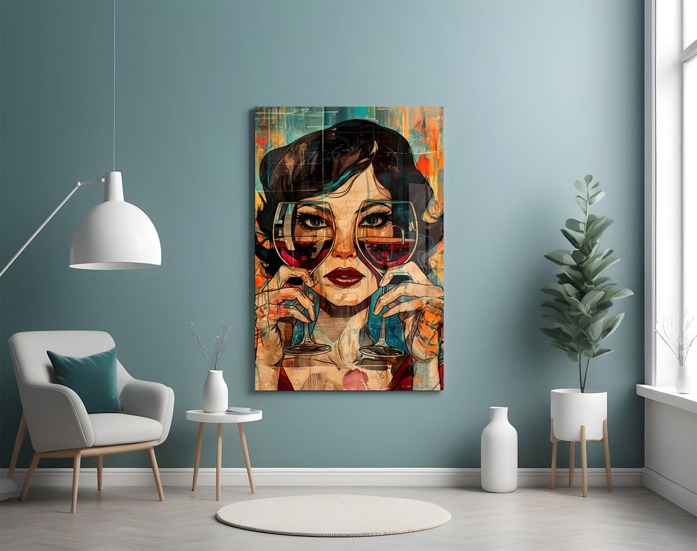 Bistro glamour cinematic glass wall art in glamorous powder-room