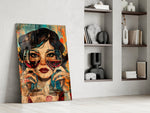 Pop-art portrait cinematic glass wall art in private library reading nook