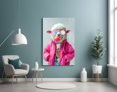 Pop streetwear cinematic glass wall art in streetwear-boutique entry