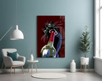 Mischievous cat cinematic glass wall art in feminine-luxe powder-room