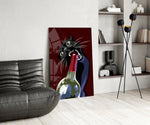 Burgundy wine cinematic glass wall art over modern dining sideboard