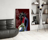 Burgundy wine cinematic glass wall art over modern dining sideboard