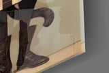 Cat duo trench coats cinematic glass wall art in feminine-luxe walk-in closet