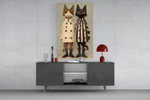 Anthropomorphic couture cinematic glass wall art in light-filled atelier