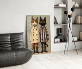 Saucer-eyed cats cinematic glass wall art over modern dining sideboard