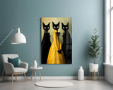Storybook cats cinematic glass wall art in child's whimsical bedroom