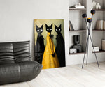 Marigold cat dress cinematic glass wall art over modern dining sideboard