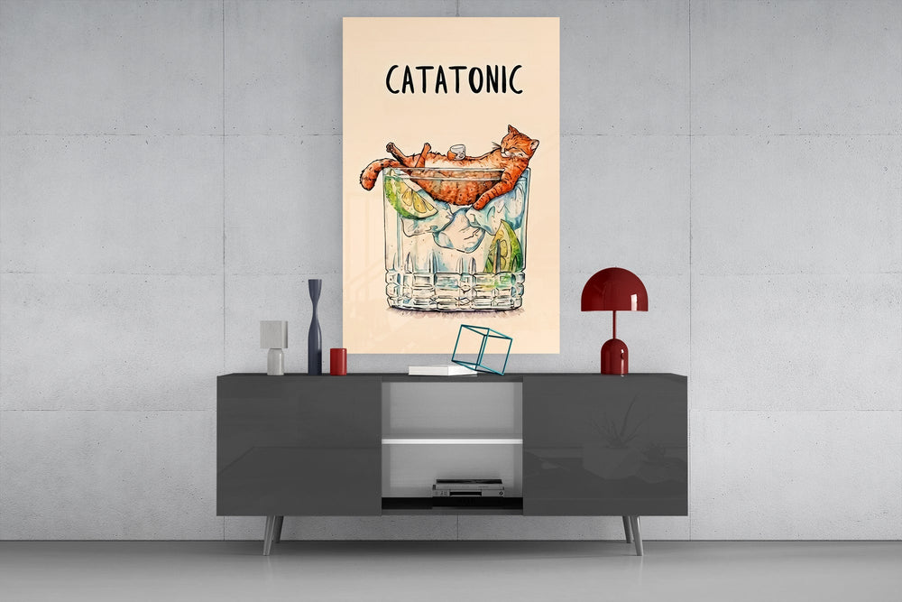 Cocktail-menu illustration cinematic glass wall art in light-filled atelier