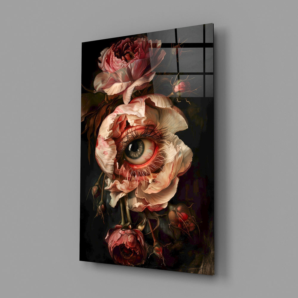Symbolist vanitas cinematic glass wall art in art-gallery reception