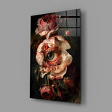 Symbolist vanitas cinematic glass wall art in art-gallery reception