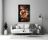 Hieronymus-Bosch style cinematic glass wall art in heritage stairwell