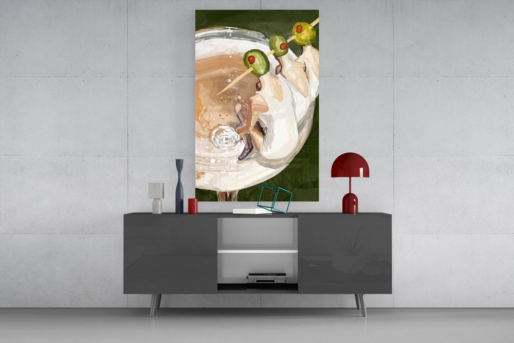 Kitchen-pop still life cinematic glass wall art in light-filled atelier