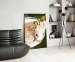 Emerald cocktail cinematic glass wall art over modern bar console