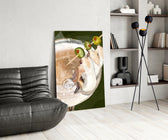Emerald cocktail cinematic glass wall art over modern bar console