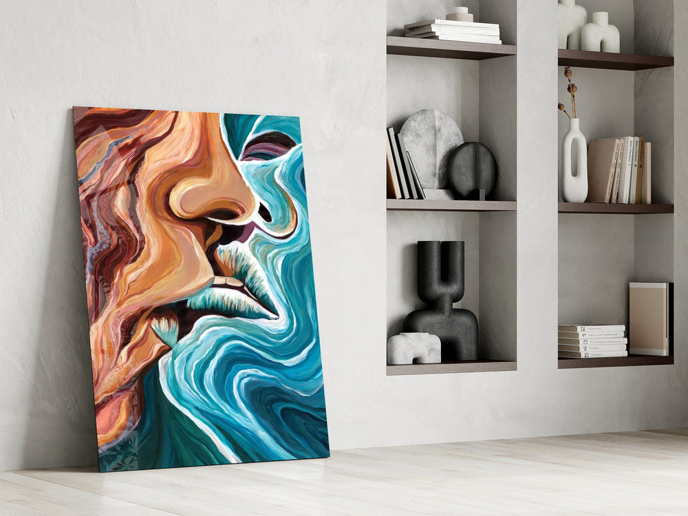 Modernist portrait cinematic glass wall art in private library reading nook