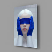 Fashion editorial Klein Blue cinematic glass wall art in creative-agency reception