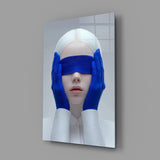Fashion editorial Klein Blue cinematic glass wall art in creative-agency reception