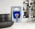 Conceptual portrait cinematic glass wall art over modern dining sideboard