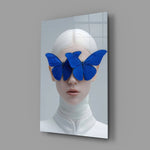 Fashion editorial Klein Blue cinematic glass wall art in creative-agency reception