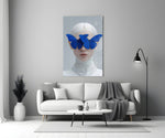 Tim-Walker style cinematic glass wall art in heritage stairwell