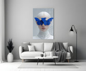Tim-Walker style cinematic glass wall art in heritage stairwell