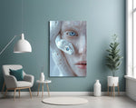 Stoic Medusa cinematic glass wall art in boutique-hotel suite