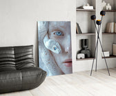Cobalt-eye snake cinematic glass wall art over modern dining sideboard