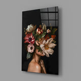 Old Master surreal floral cinematic glass wall art in feminine-luxe boudoir