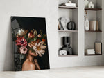 Mother-Nature mask cinematic glass wall art in private library reading nook