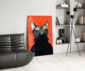 Tangerine cool-cat cinematic glass wall art over modern dining sideboard