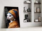 Pop-graffiti pearl earring cinematic glass wall art in private library reading nook
