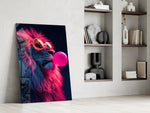 Neon wildlife cinematic glass wall art in private library reading nook