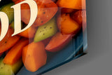 Top-down food styling cinematic glass wall art in coffeeshop boutique