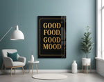 Trajan serif gold cinematic glass wall art in chef's-home pantry