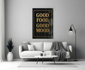 Fine-dining menu cinematic glass wall art in heritage stairwell