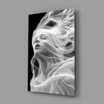 Symbolist ethereal cinematic glass wall art in feminine-luxe boudoir