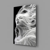 Symbolist ethereal cinematic glass wall art in feminine-luxe boudoir