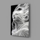 Symbolist ethereal cinematic glass wall art in feminine-luxe boudoir