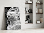 Digital-fantasy muse cinematic glass wall art in private library reading nook