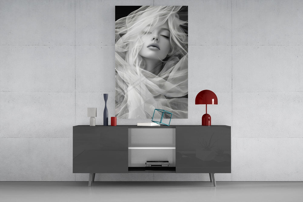 Bridal-shower cinematic glass wall art in light-filled atelier