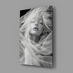 Symbolist ethereal cinematic glass wall art in feminine-luxe boudoir