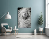 Bridal portrait cinematic glass wall art in poetry-room nook