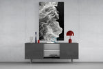 Breath-soul portrait cinematic glass wall art in light-filled atelier
