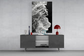 Breath-soul portrait cinematic glass wall art in light-filled atelier